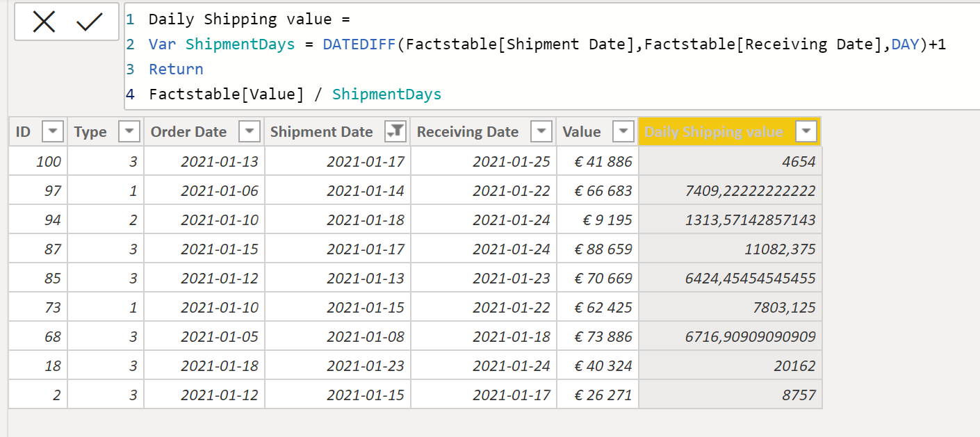 Shipment Example using SUMX – Ville Gullstrands blogg